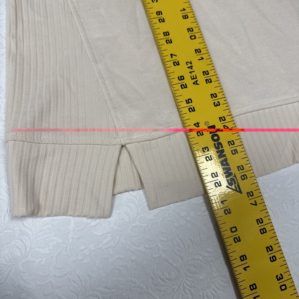 Women's XL Cream V Neck Long Sleeve Ribbed Detail Sweatshirt Pullover Top READ - Picture 10 of 10